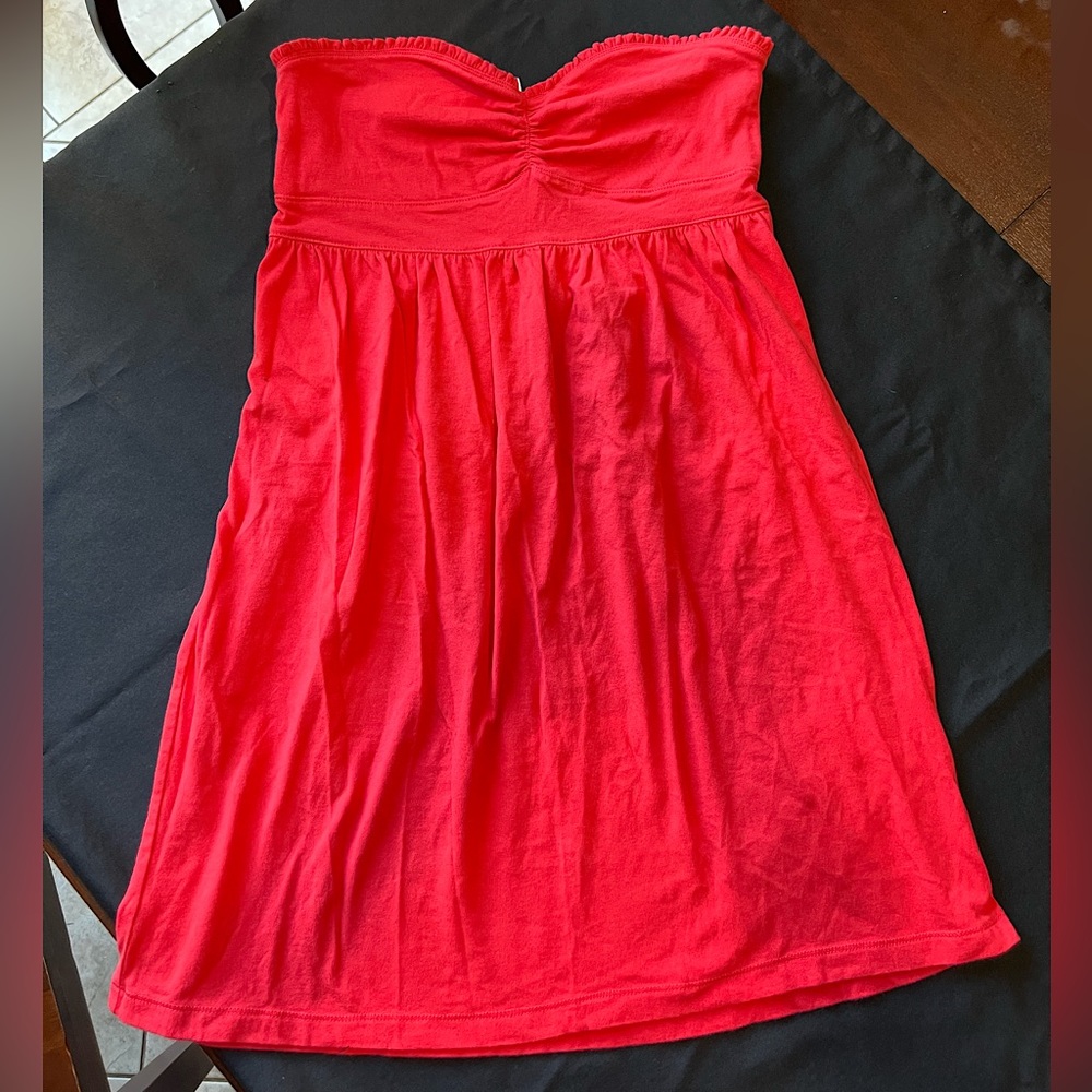 Red strapless summer flowy dress, size large